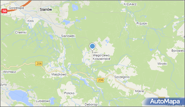mapa Węgorzewo Koszalińskie, Węgorzewo Koszalińskie na mapie Targeo